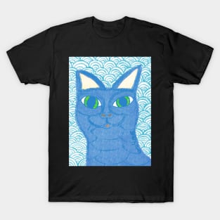 Blue cat with Japanese waves T-Shirt